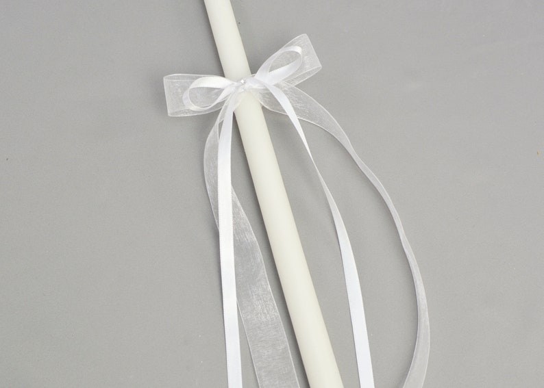 Orthodox Girls Baptism Candles with White Trim Greek Lambathes Lambades Vaptisis Λαμπάδες Βάπτισης Catia White 21 by Dahlia One 17" Candle