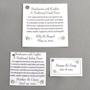 Wedding Favor Tags - Greek Boubounieres Koufeta - Italian Bomboniera Confetti - Jordan Almond Dragée | Dahlia
