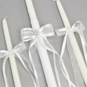 Orthodox Girls Baptism Candles with White Trim Greek Lambathes Lambades Vaptisis Λαμπάδες Βάπτισης Catia White 21 by Dahlia Set: 21" & Two 17"