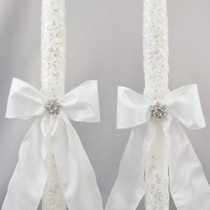 Orthodox 24&quot; Wedding Candles with Sequin White Lace - Greek Lambathes - Lambades Gamou - Λαμπάδες Γάμου | Love Everlasting by Dahlia