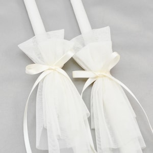 Orthodox 17&quot; Wedding Candles with English Tulle and Bow - Greek Lambathes - Lambades Gamou - Λαμπάδες Γάμου | Union of Love by Dahlia
