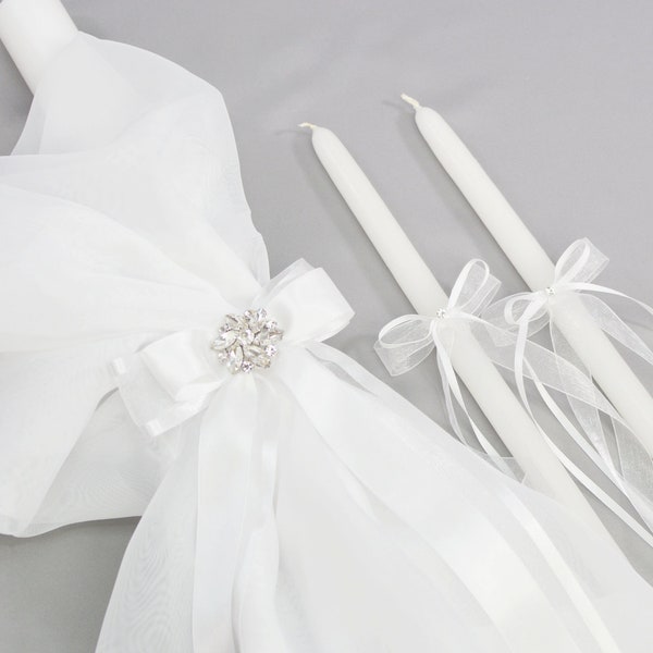 Orthodox Girls Baptism Candles with Voile Draping - Greek Lambathes - Lambades Vaptisis - Λαμπάδες Βάπτισης | Catia - White 32" by Dahlia