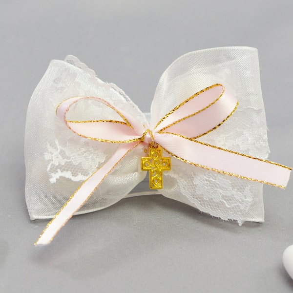 Girls Baptism Favors with Gold-Edge Satin Bow - Greek Orthodox Boubounieres Koufeta - Italian Bomboniera Confetti - Jordan Almond | Dahlia