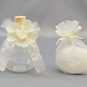 Orthodox Girls Baptism Oil Bottle & Soap with Ivory Flowers  - Greek Baptism- Σετ Λαδιού βάπτισης | Margarita Oil Bottle and Soap by Dahlia