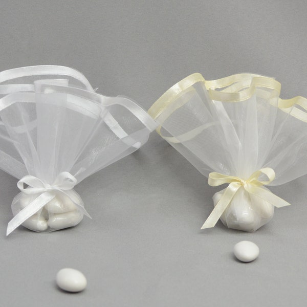 Satin Trimmed Organza Wedding Favor - Greek Boubounieres Koufeta - Italian Bomboniera Confetti - Jordan Almond Dragée | by Dahlia