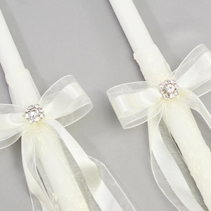 Orthodox 21&quot; & 24&quot; Wedding Candles in White Embroidered Tulle - Greek Lambathes - Lambades Gamou- Λαμπάδες Γάμου| Life&#39;s Fairytale by Dahlia