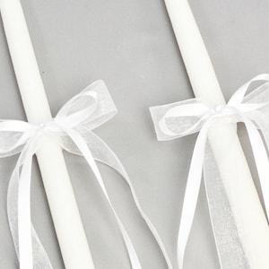 Orthodox Wedding Candles - Greek Lambathes with white Organza and Satin Bows - Lambades Gamou - Λαμπάδες Γάμου |Love Always by Dahlia