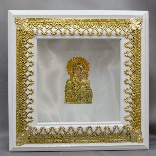 Greek Orthodox Crown Case - White Stefanothiki with Gold Filigree - Wedding Gift Stefana Display Box - Στεφανοθήκη | Dahlia