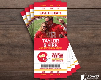Football Fan Favorite Sports Ticket, Custom Invitation, Save the Date, Birthday, Graduation, Engagement, Party, Shower, Announcement
