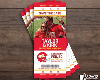 Football Fan Favorite Sports Ticket, Custom Invitation, Save the Date, Birthday, Graduation, Engagement, Party, Shower, Announcement