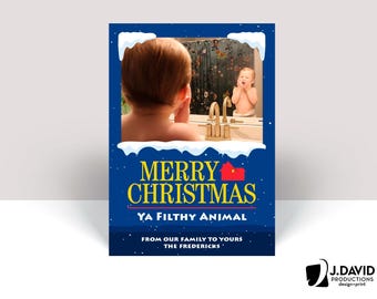 Family Holiday Card, Merry Christmas, Ya Filthy Animal, Happy New Year, Printed Invitation with Envelopes