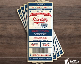 Rookie of the Year, All Star, MVP, Little Slugger, Baseball Birthday, Ticket Invitation