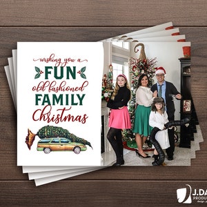 Carte de Noël de famille, joyeuses fêtes, collage de photos, sapin de Noël, break, faire-part imprimé avec enveloppes
