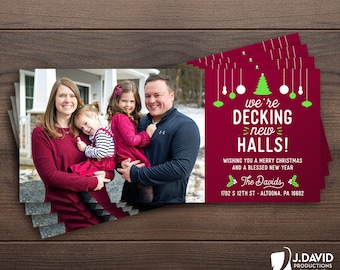 Family Christmas Card, Happy Holidays, Photo Collage, Decking New Halls, New Home, Printed Invitation with Envelopes