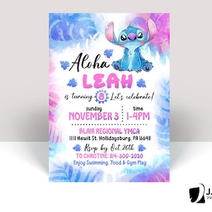 Tema di compleanno Stitch, invito per festa, inviti stampati con buste