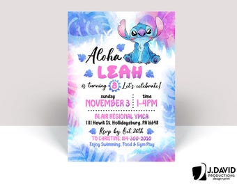 Stitch Birthday Theme, Party Invitation, Printed Invites with Envelopes