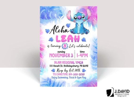 Stitch Birthday Theme, Party Invitation, Printed Invites with Envelopes