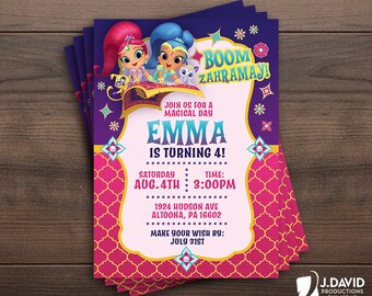 Shimmer and Shine Birthday Party, Genies, Magical Invitation, Children's Birthday Announcement, Printed Invitation with Envelopes