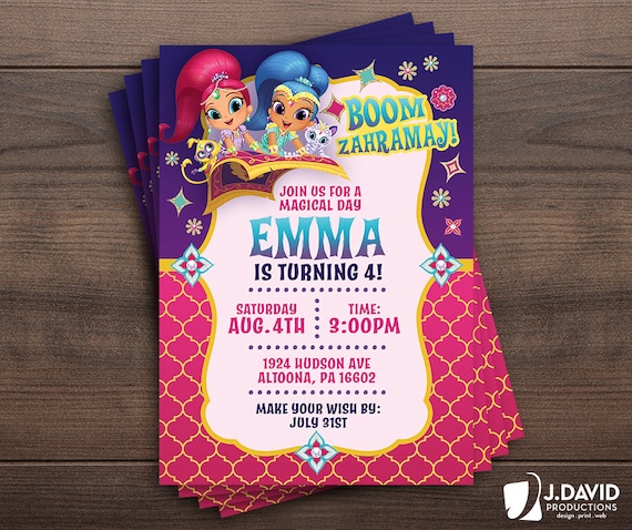 Shimmer and Shine Birthday Party, Genies, Magical Invitation, Children's Birthday Announcement, Printed Invitation with Envelopes