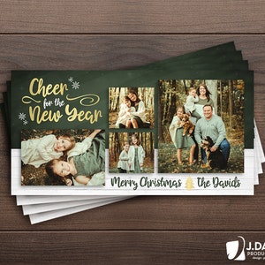 Family Christmas Card, Merry Christmas, Happy Holidays, Foto Collage, New Year Cheer, Winter, Rustiek, Gedrukte uitnodiging met enveloppen