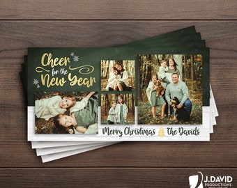 Family Christmas Card, Merry Christmas, Happy Holidays, Photo Collage, New Year Cheer, Winter, Rustic, Printed Invitation with Envelopes