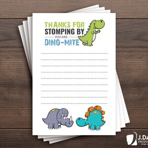 Cartão de agradecimento de dinossauro, convite de aniversário, impresso com envelopes
