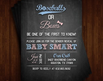 Baseballs or Bows, Gender Reveal Party Invitations
