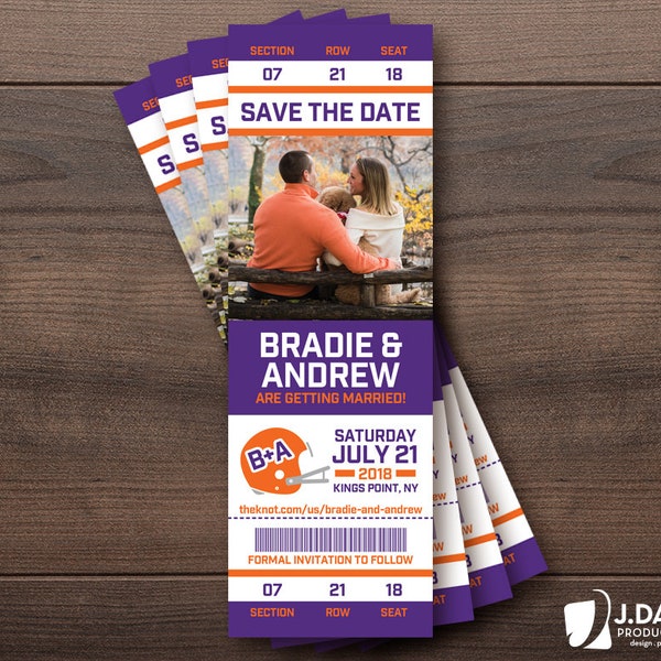 Football Fan Favorite Sports Ticket, Custom Invitation, Save the Date, Birthday, Graduation, Engagement, Party, Shower, Announcement