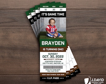 Football Birthday, Game Time, First Down, Rookie of the Year, All Star, MVP, Touchdown, Ticket Invitation