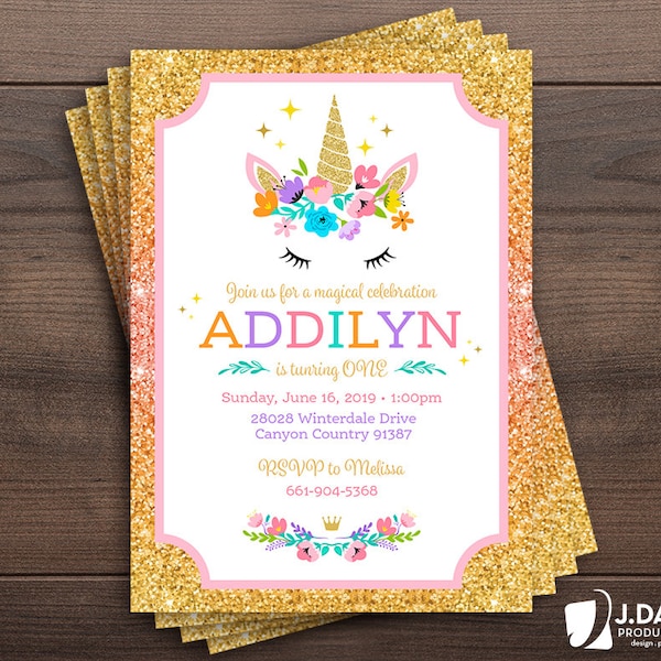 Unicorn Birthday Invitation, Magical Celebration, Girl Party