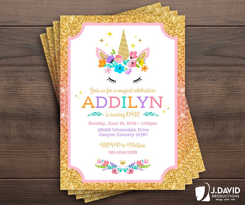 Unicorn Birthday Invitation, Magical Celebration, Girl Party image 1