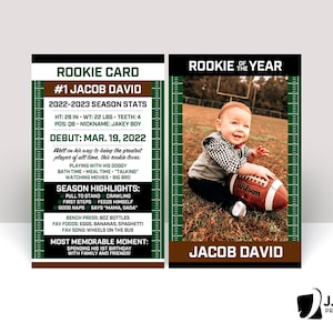 Carte de joueur de football, recrue de l'année, premier essai, MVP, touché, temps de jeu, 1er anniversaire, carte de recrue