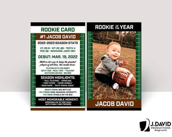 Football Player Card, Rookie of the Year, First Down, MVP, Touchdown, Game Time, 1st Birthday, Rookie Card