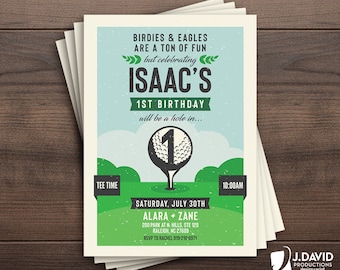 Golf Birthday Invitation, Hole in One, Par Tee, 1st Birthday,  Party Invitation, Printed Invitation with Envelopes