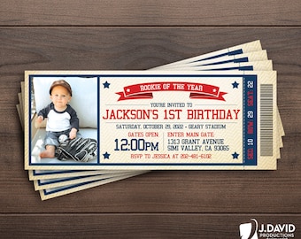 Rookie of the Year, All Star Baseball, Little Slugger, 1st Birthday, Ticket Invitation