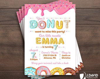 Donut Birthday, Sweet One, Little Sweetie, Party Invitation, Printed Invitation with Envelopes
