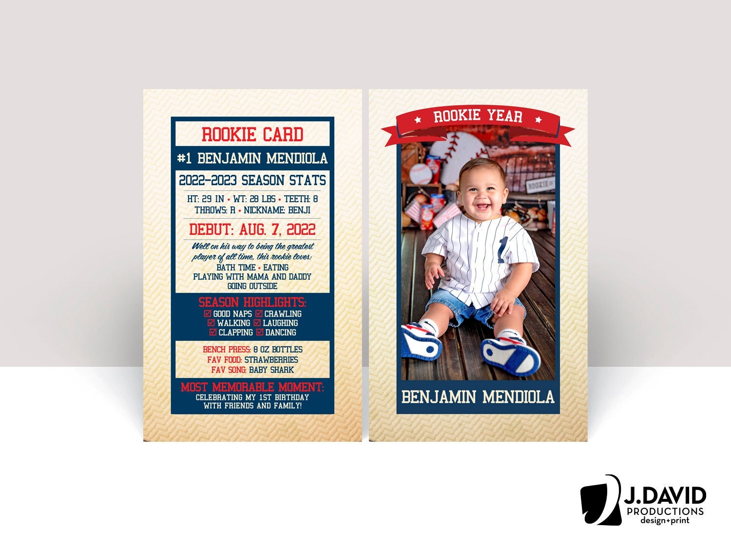 Baseball Player Card, Rookie of the Year, Most Valuable Player, All Star, Little Slugger, 1st Birthday, Rookie Card