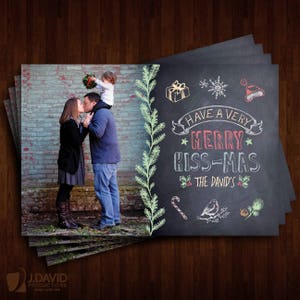 Carte de Noël de famille, Merry Kiss-mas, Mistletoe