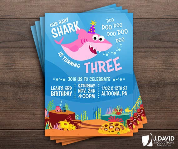Baby Shark Birthday Party, Children's Birthday Announcement, Printed Invitation