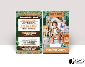 Wild One, Two Wild, Safari Theme, Jungle Animals, Year in Review, Custom Birthday Card