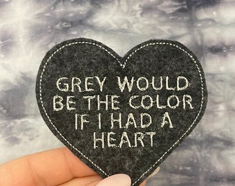 Grey Heart Embroidered Patch