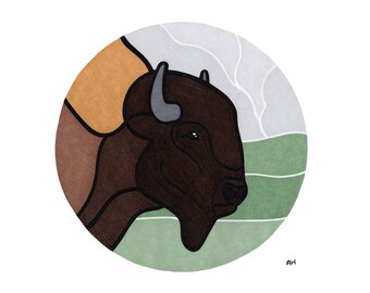 Bison - Buffalo - Zoo - Animal Decor - Cute - Nursery Art - Kid's Room - Office Art - National Park - Yellowstone - Gift Idea - Portrait Art