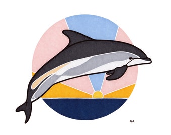 Atlantic White Sided Dolphin - Animal Decor - Cute - Nursery Art - Kid's Room - Office Art - Aquarium Art - Gift Idea - Portrait Art - Beach