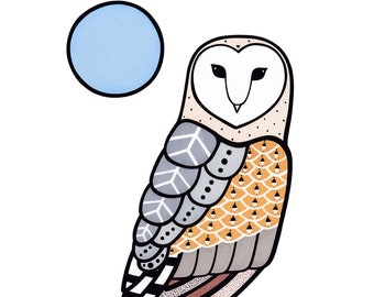 Barn Owl Print - Bird Art - Feather - Animal Print - Nursery - Wall Decor - Gift - Nature Art - Baby Shower - House Warming - Kid's Room Art
