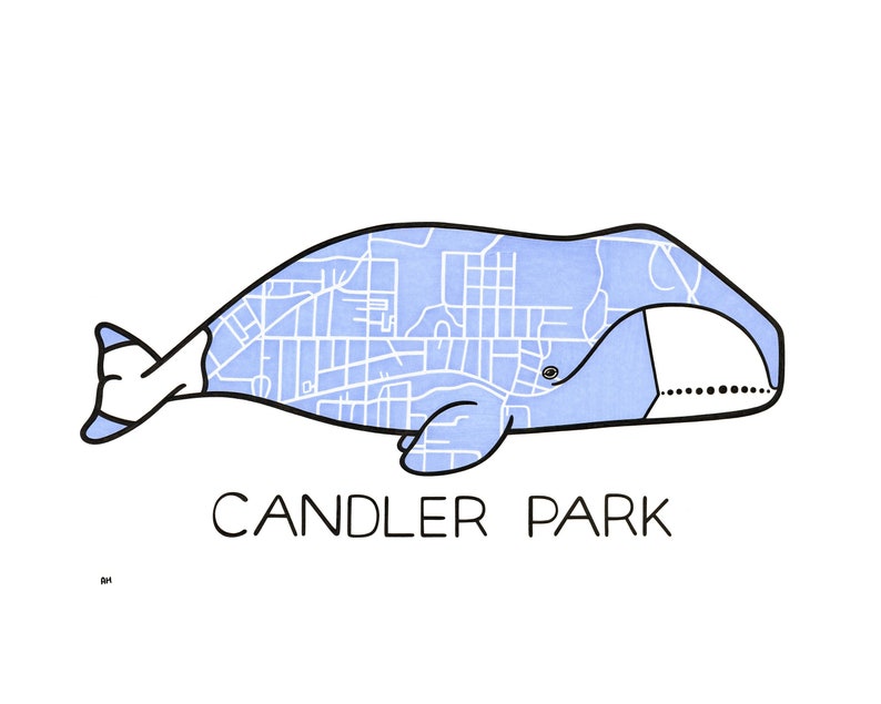 Candler Park Map Whale Atlanta Art Georgia Print Home Decor Wall Art Animal Ocean House Warming Limited Edition Nursery image 1