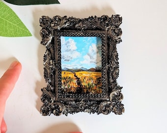 Mini Landscape Painting, Dollhouse Painting, Vintage Framed Painting, Original Acrylic Painting, Original Tiny Artwork