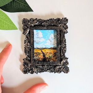 Mini Landscape Painting, Dollhouse Painting, Vintage Framed Painting, Original Acrylic Painting, Original Tiny Artwork