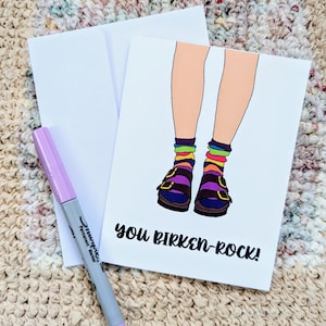 Carte Birkenstock, carte vierge, carte de voeux, carte rigolote, chaussettes et sandales