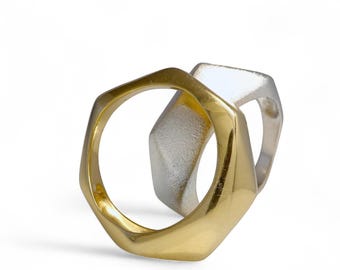 Stacking Ring Gold and Silver | Minimalist Two-Tone Ring | Elegant Mixed Metal Jewelry for Women | Modernist Fashion Accessory