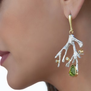 Green Gemstone Earrings | Nature-Inspired Jewelry | Handmade Silver Gold Design